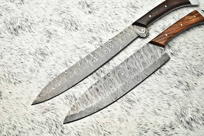 Exclusive Handmade Hammered Damascus Steel Chef Knife Set of 2 – 384 Layers, Sharp & Durable