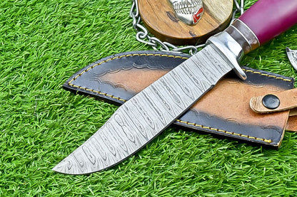 12" Premium Handmade Damascus Steel Bowie Knife – Resin Handle & Leather Sheath