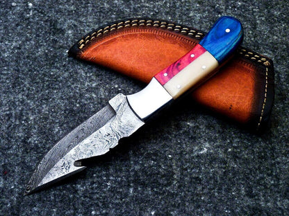 8" Handmade Damascus Steel Bowie Knife – Texas Flag Handle