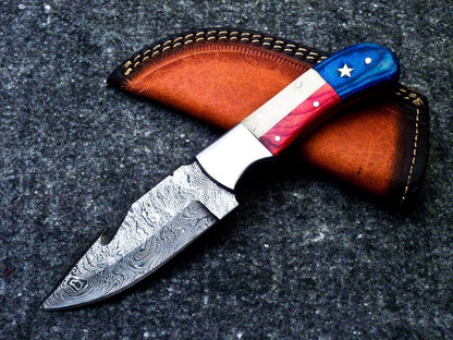 8" Handmade Damascus Steel Bowie Knife – Texas Flag Handle