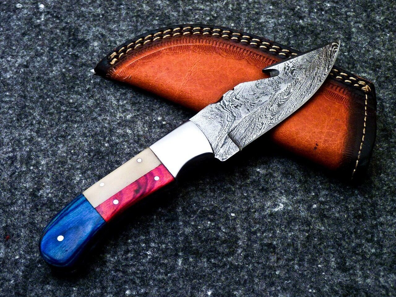 8" Handmade Damascus Steel Bowie Knife – Texas Flag Handle