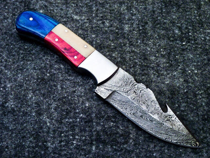 8" Handmade Damascus Steel Bowie Knife – Texas Flag Handle