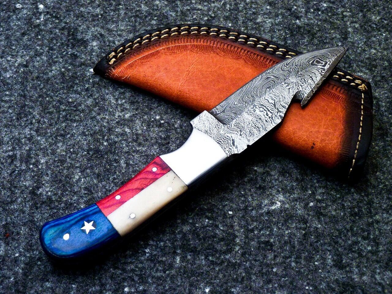 8" Handmade Damascus Steel Bowie Knife – Texas Flag Handle