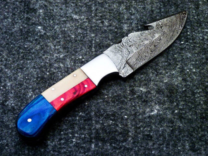 8" Handmade Damascus Steel Bowie Knife – Texas Flag Handle