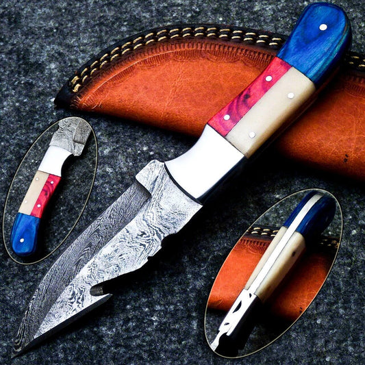 8" Handmade Damascus Steel Bowie Knife – Texas Flag Handle