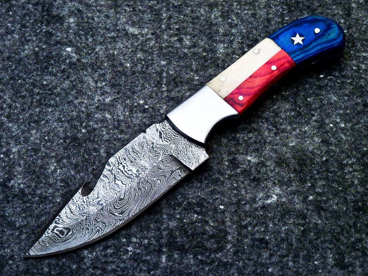8" Handmade Damascus Steel Bowie Knife – Texas Flag Handle
