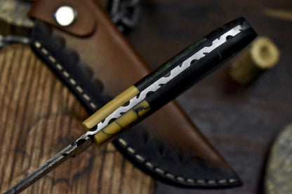 Hot Item Twist Damascus Skinner Knife with Corian Handle and Micarta Bolster – Outdoor Hunting Blade