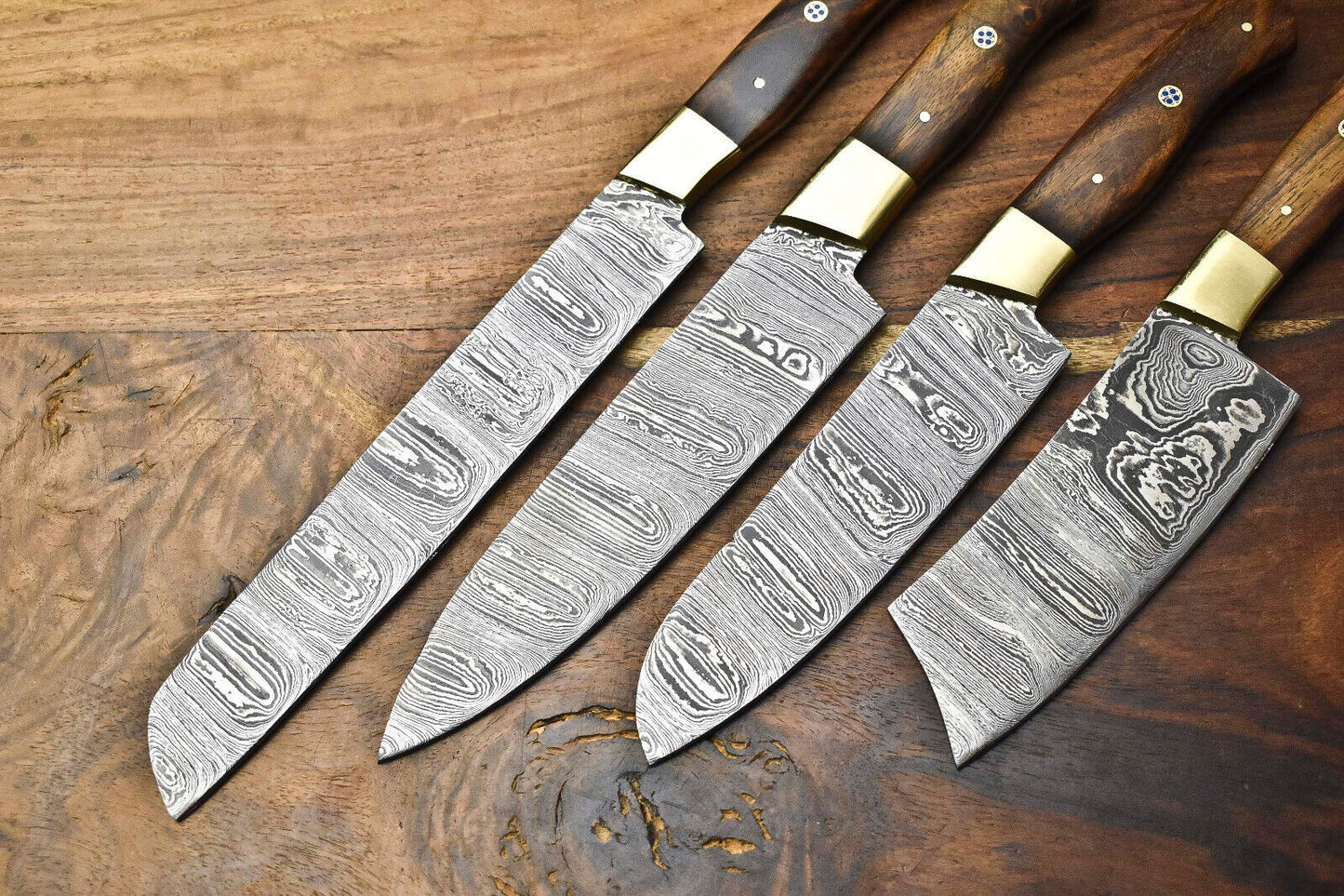 Lot of 4 Handmade Damascus Steel Blade Chef Knife Set – Professional Forged Knives