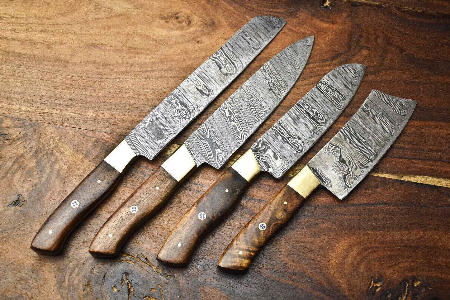 Lot of 4 Handmade Damascus Steel Blade Chef Knife Set – Professional Forged Knives