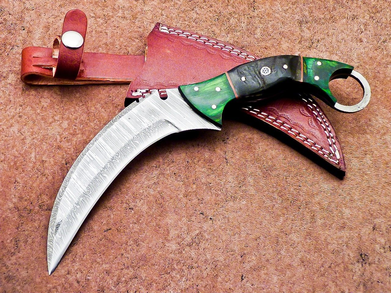 10”Damascus Karambit Knife Full Tang Damascus Steel Karambit With Horn and Wood Handle