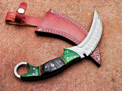 10”Damascus Karambit Knife Full Tang Damascus Steel Karambit With Horn and Wood Handle