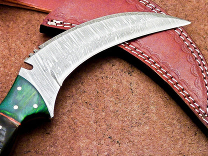 10”Damascus Karambit Knife Full Tang Damascus Steel Karambit With Horn and Wood Handle