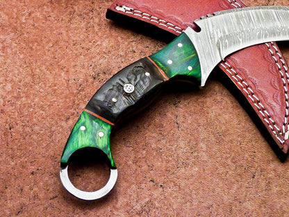 10”Damascus Karambit Knife Full Tang Damascus Steel Karambit With Horn and Wood Handle