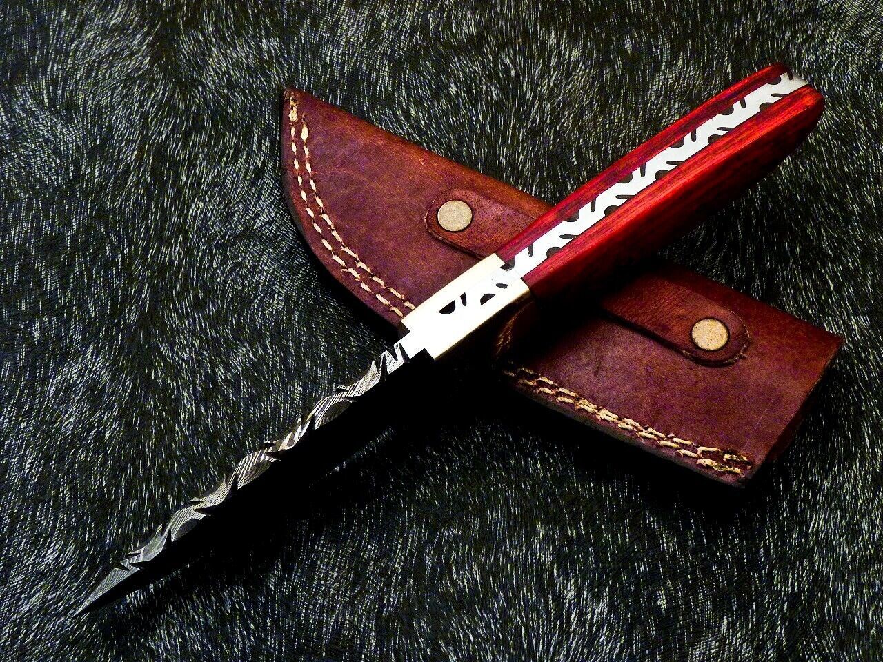 Heritage Forge 8 Inch Full Tang Damascus Bowie Knife with Hardwood Handle and Brass Bolster