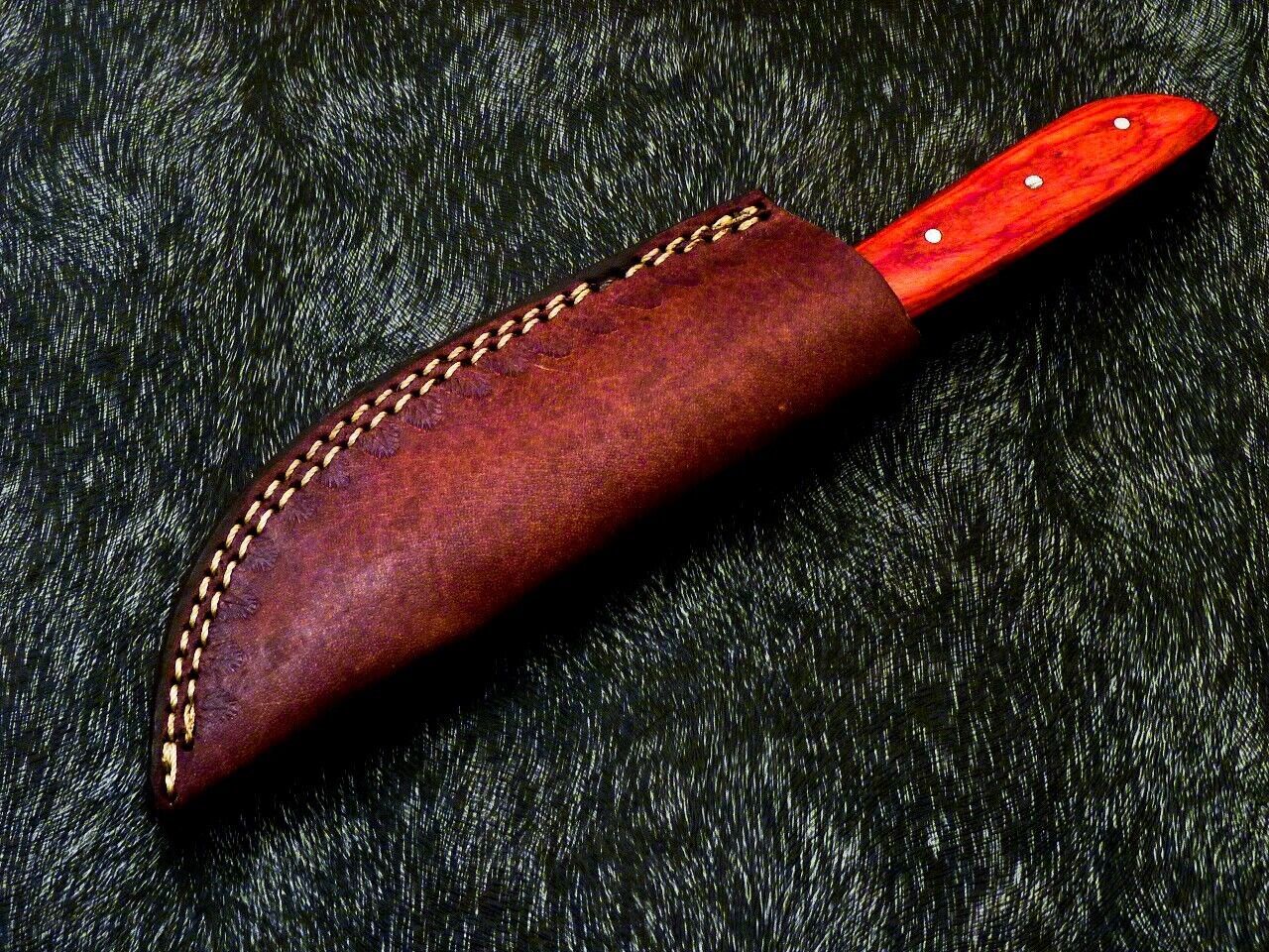 Heritage Forge 8 Inch Full Tang Damascus Bowie Knife with Hardwood Handle and Brass Bolster
