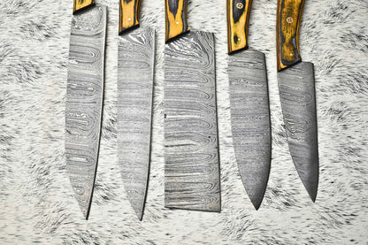 Lot of 4 PCS Custom Handmade Damascus Steel Full Tang Chef Knife Set