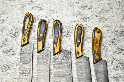 Lot of 4 PCS Custom Handmade Damascus Steel Full Tang Chef Knife Set