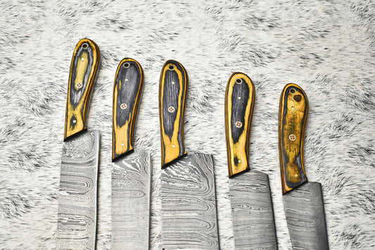 Lot of 4 PCS Custom Handmade Damascus Steel Full Tang Chef Knife Set