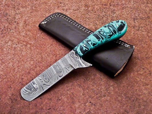 Hand Forged Damascus Steel Bull Cutter Knife Custom Cowboy Bull Cutter Knife with Resin Handle