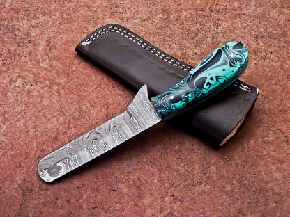 Hand Forged Damascus Steel Bull Cutter Knife Custom Cowboy Bull Cutter Knife with Resin Handle