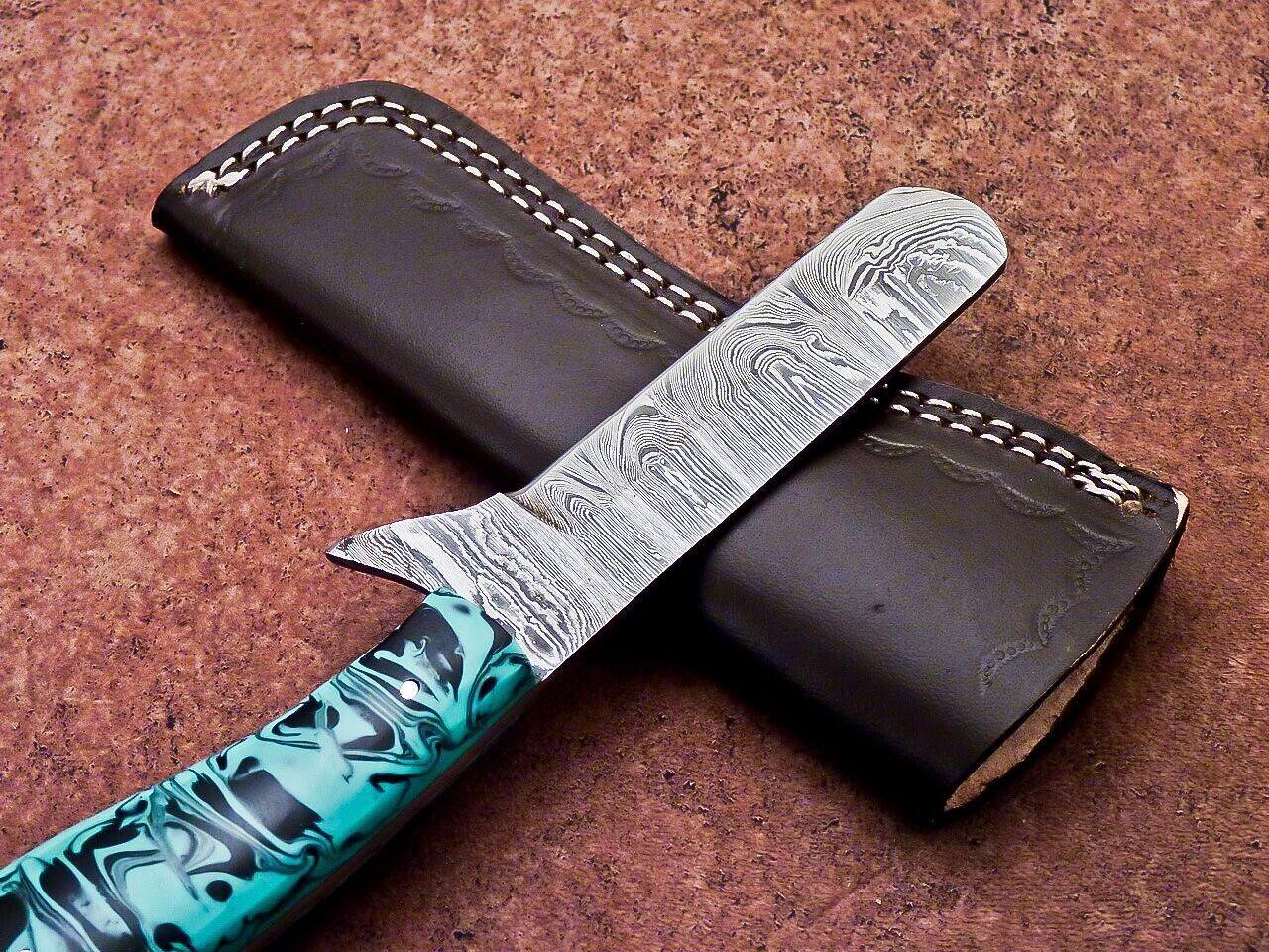 Hand Forged Damascus Steel Bull Cutter Knife Custom Cowboy Bull Cutter Knife with Resin Handle