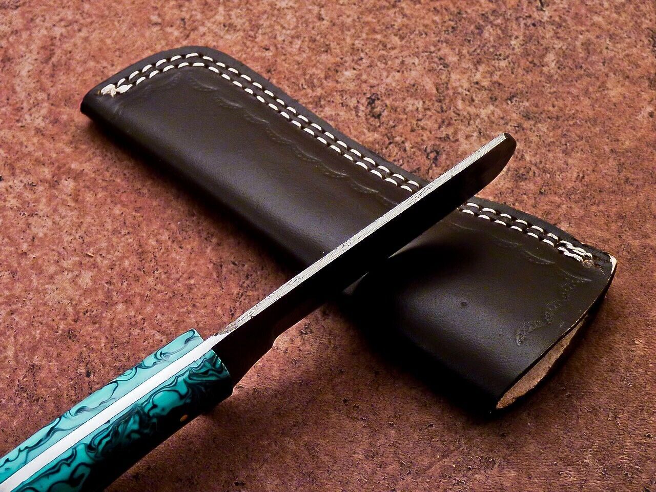 Hand Forged Damascus Steel Bull Cutter Knife Custom Cowboy Bull Cutter Knife with Resin Handle