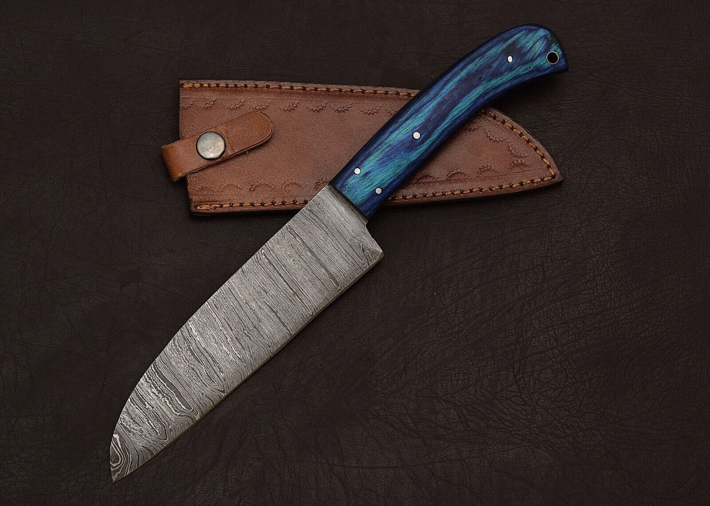 Custom Forged Damascus Steel 12" Chef Knife | Handmade Outdoor & Kitchen Knife with Pakka Wood Handle