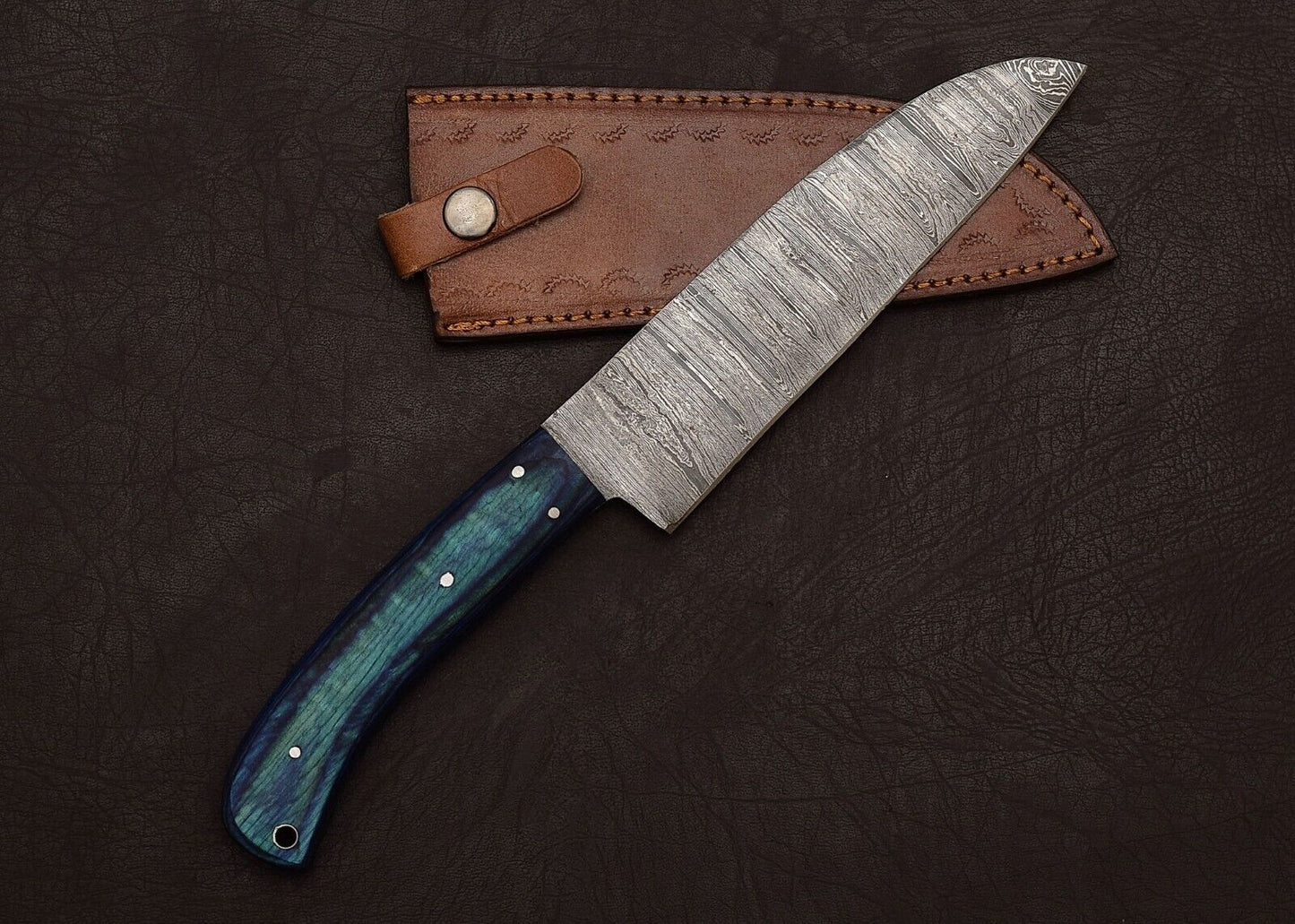 Custom Forged Damascus Steel 12" Chef Knife | Handmade Outdoor & Kitchen Knife with Pakka Wood Handle