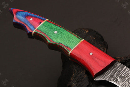 13" Handmade Damascus Fillet Knife Fire Damascus Steel Fillet Knife W/Sheath
