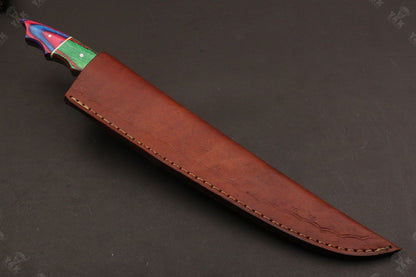 13" Handmade Damascus Fillet Knife Fire Damascus Steel Fillet Knife W/Sheath