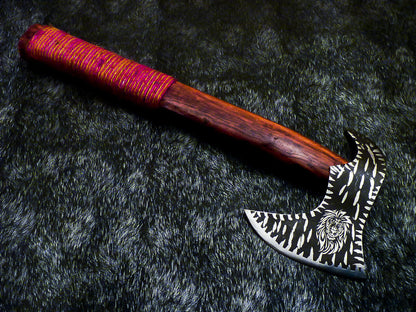 Hand Forged Viking Bearded Axe | Camping Tomahawk Hatchet with Natural Wood Handle