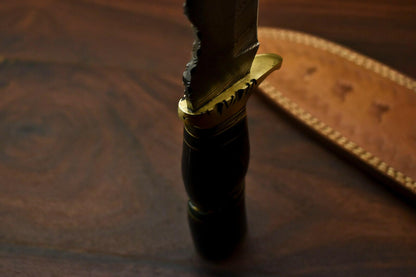 14.5" Handmade Damascus Steel Bowie Knife | Hardwood Handle & Leather Sheath