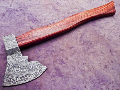 Limited Edition Handmade Damascus Steel Battle Axe with Natural Wood Handle and Leather Sheath