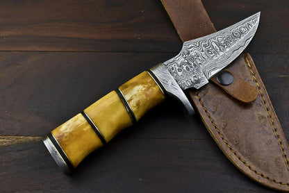 10" Damascus Trailing Bowie Knife – Camel Bone Handle