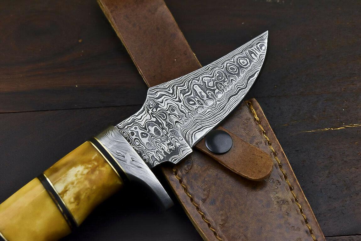 10" Damascus Trailing Bowie Knife – Camel Bone Handle