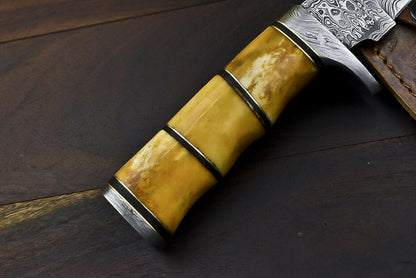 10" Damascus Trailing Bowie Knife – Camel Bone Handle