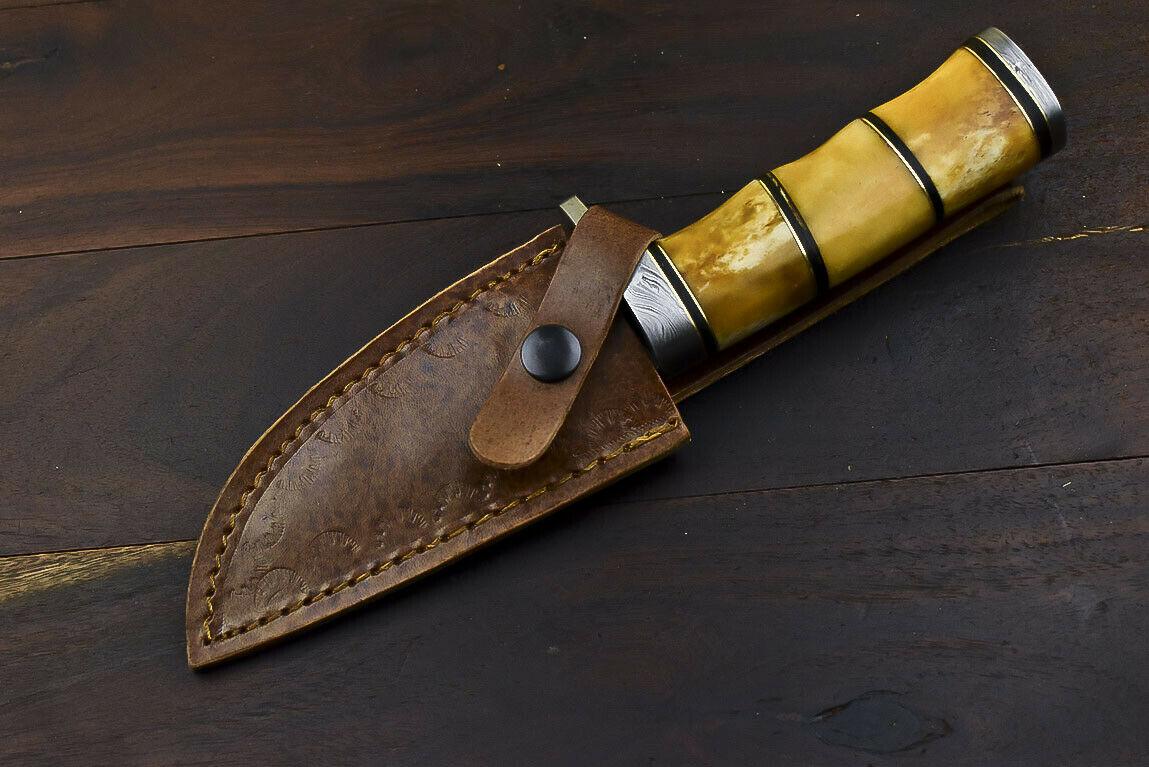 10" Damascus Trailing Bowie Knife – Camel Bone Handle