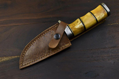 10" Damascus Trailing Bowie Knife – Camel Bone Handle