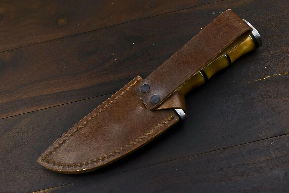 10" Damascus Trailing Bowie Knife – Camel Bone Handle