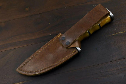10" Damascus Trailing Bowie Knife – Camel Bone Handle