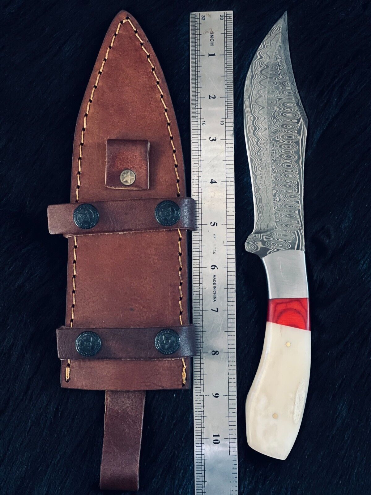 10" Bowie Knife – Raindrop Damascus Steel Blade & Camel Bone Handle