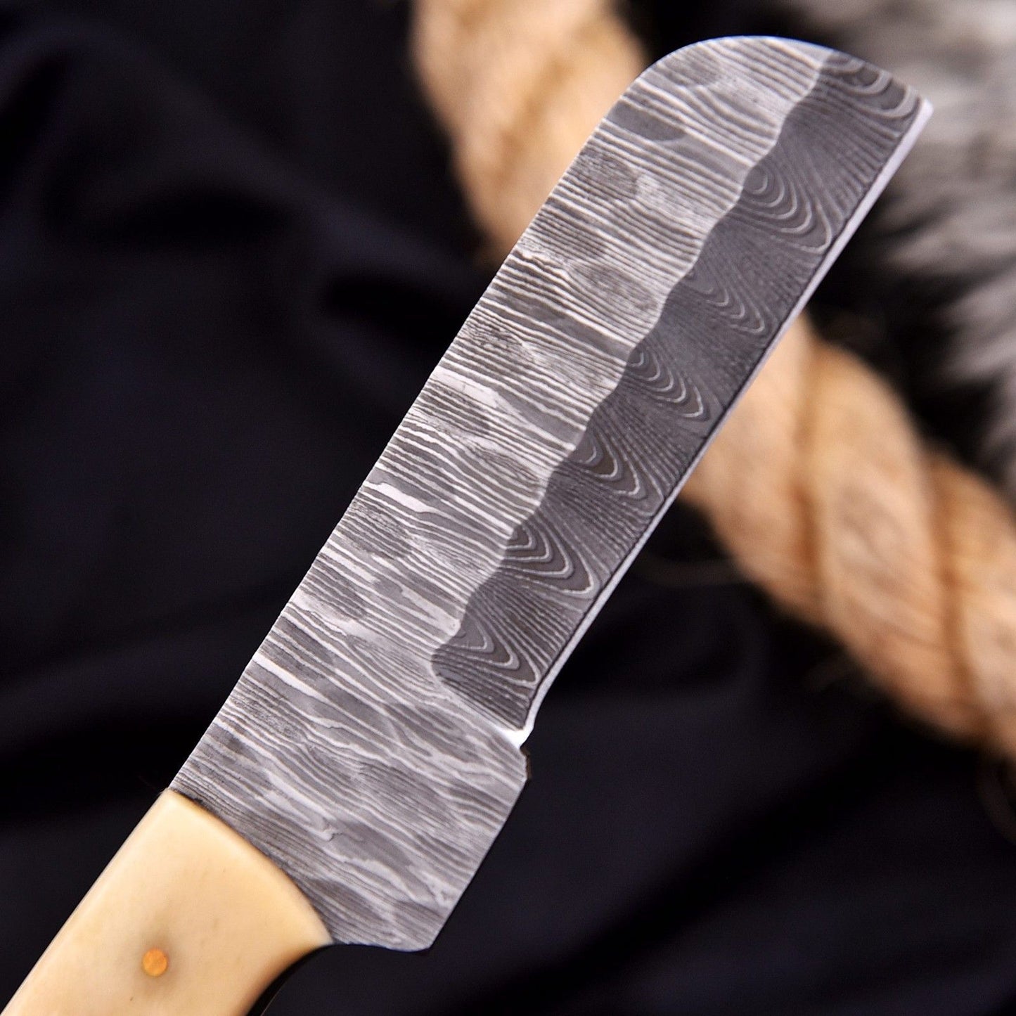 Handmade Damascus Steel Bull Cutter Knife 9" Cowboy Bull Cutter Knife with Camel Bone Handle