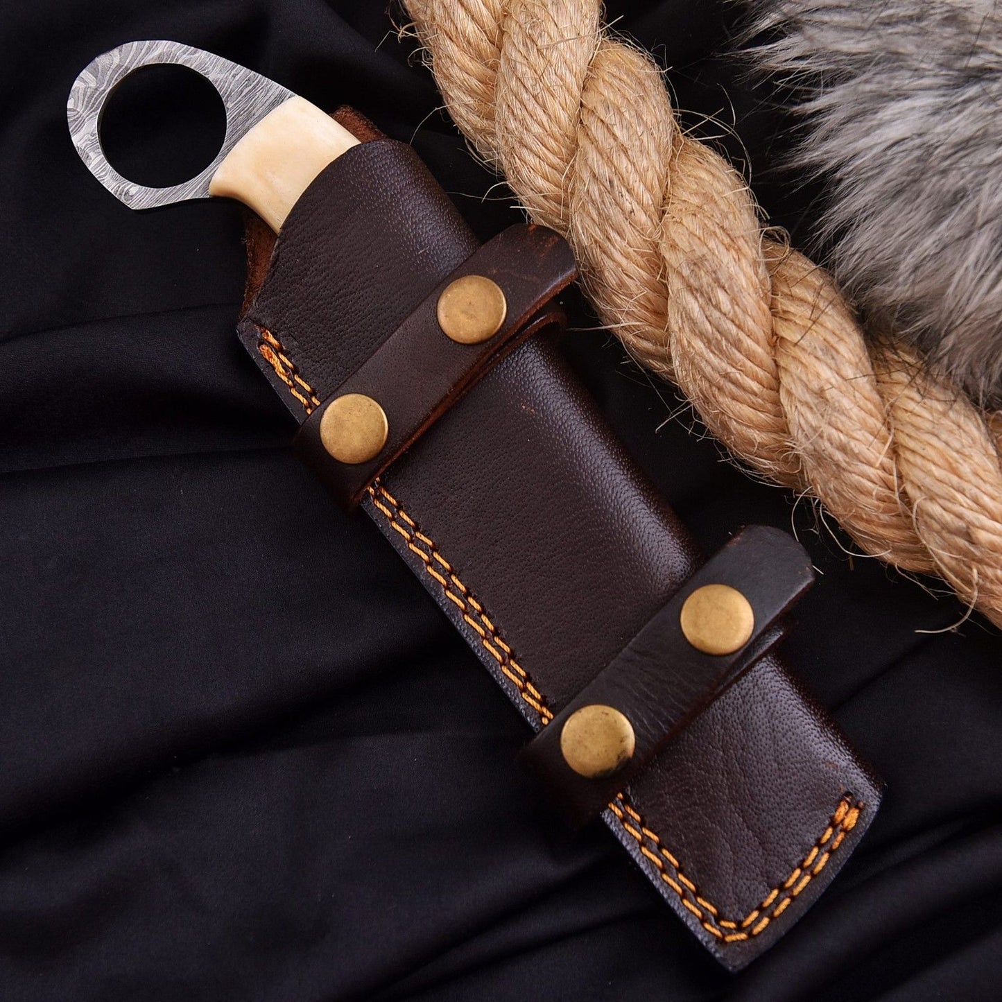 Handmade Damascus Steel Bull Cutter Knife 9" Cowboy Bull Cutter Knife with Camel Bone Handle