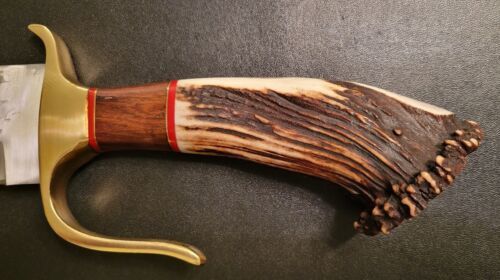 Handmade D2 Steel Hunting Bowie Knife | 16" Stag Crown Handle with Leather Sheath