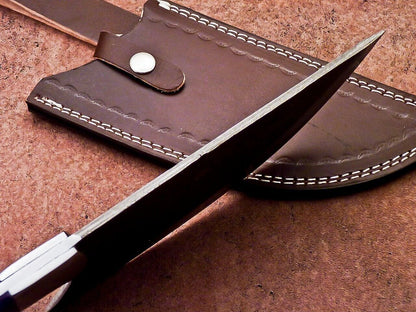 12" Professional Chef Chopper Knife Cleaver Damascus Blade with Resin Handle & Leather Sheath