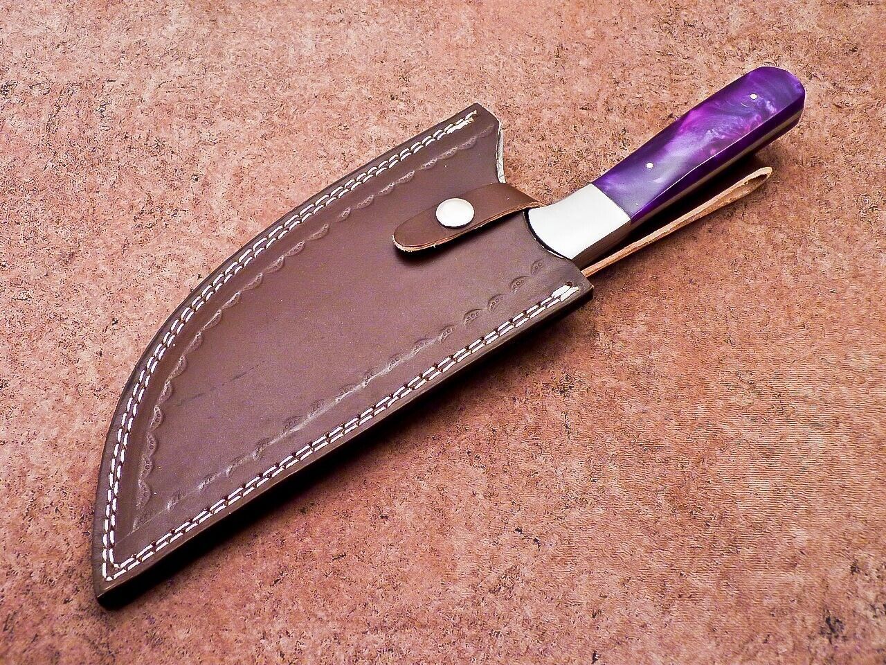 12" Professional Chef Chopper Knife Cleaver Damascus Blade with Resin Handle & Leather Sheath