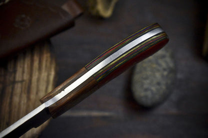 Handmade Skinner Knife | AUS-8 Steel | Hardwood Handle & Wooden Bolster | 8" Hunting Knife w/ Leather Sheath