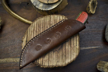 Handmade Skinner Knife | AUS-8 Steel | Hardwood Handle & Wooden Bolster | 8" Hunting Knife w/ Leather Sheath