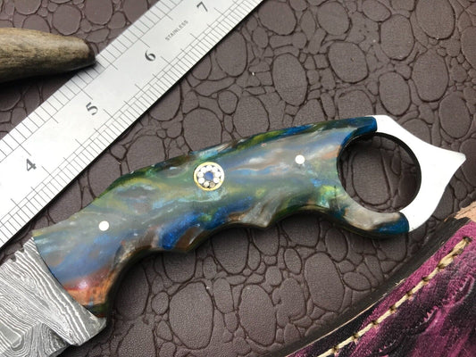 Handmade Best Damascus Karambit Knife Full Tang Damascus Steel Karambit with Resin Handle