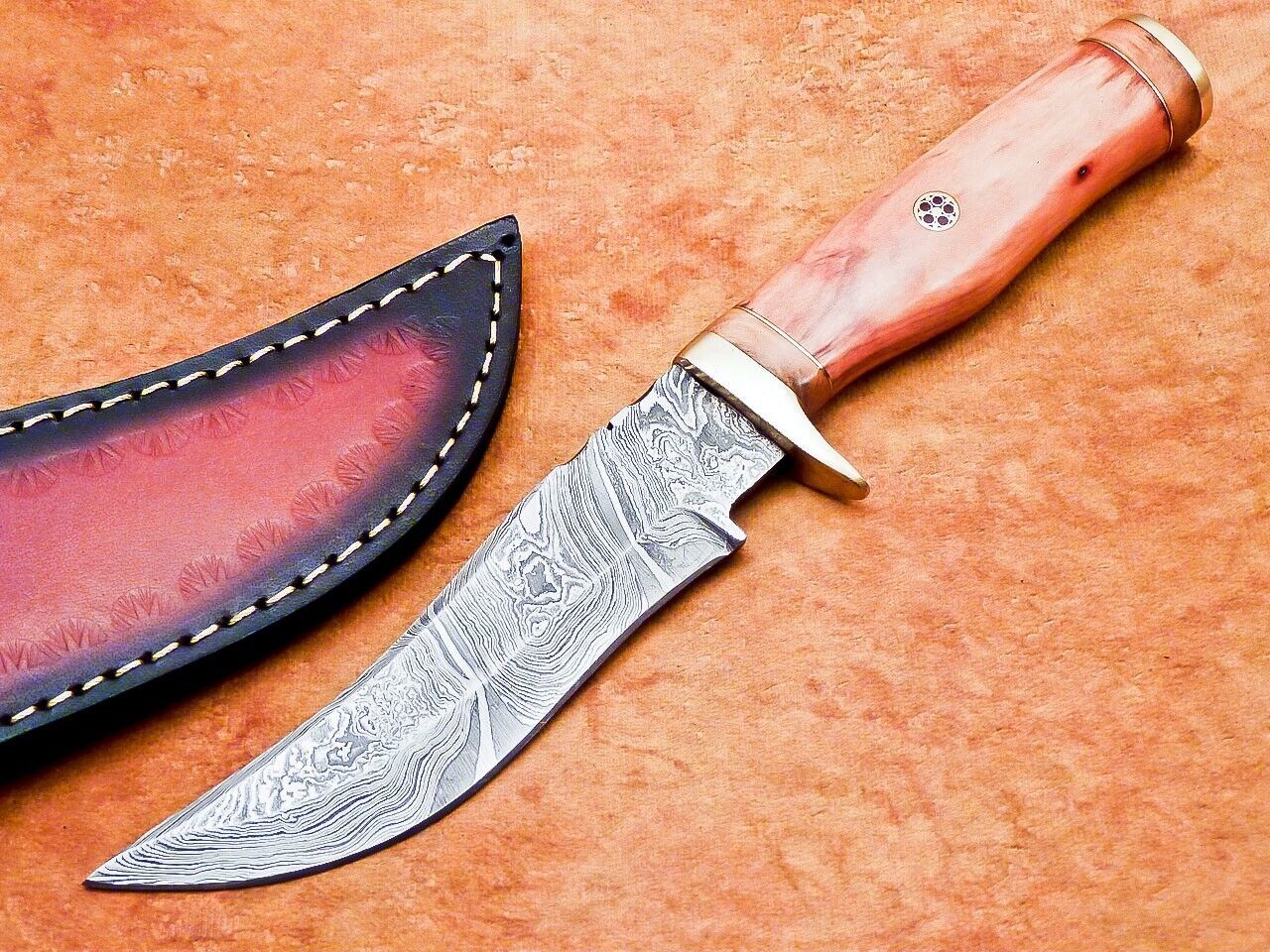 10" Hand Forged Damascus Bowie Knife – Olive Wood Handle
